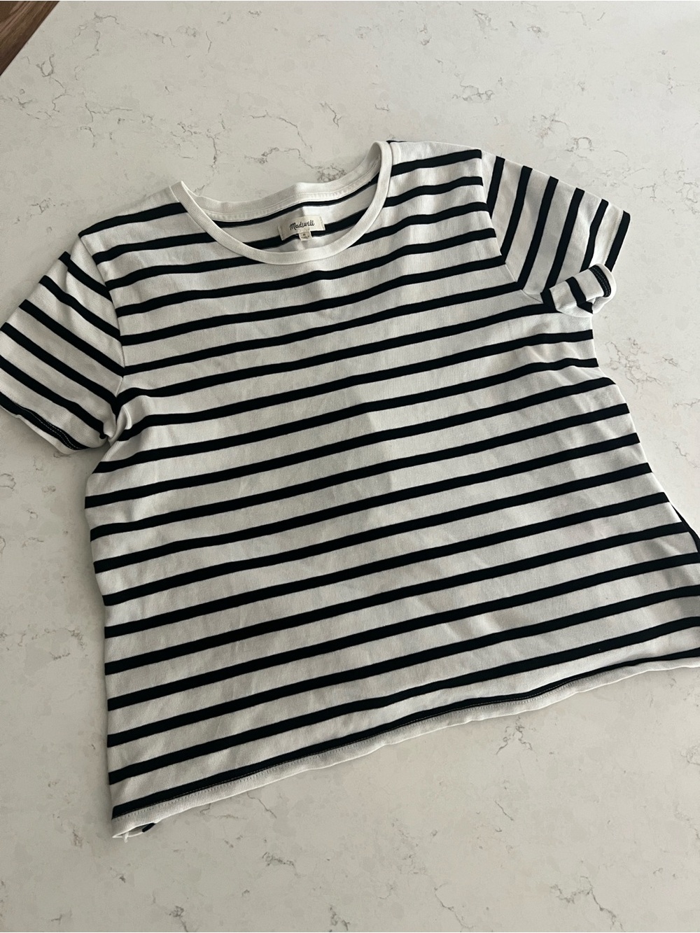 Madewell Black and White Striped Tie Back Short Sleeve Tee Size M